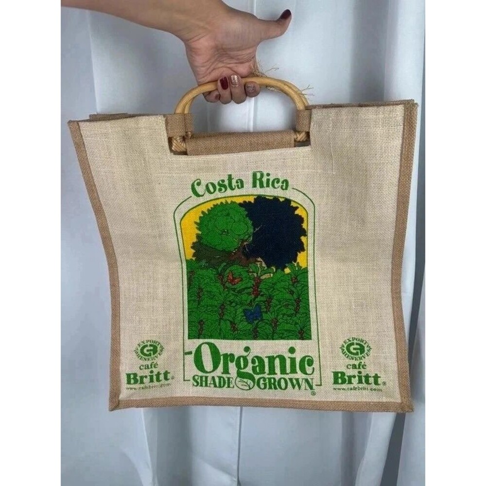 Burlap Reusable Shopping Bag Cafe Britt Coffee Costa Rica Organic Shade Grown